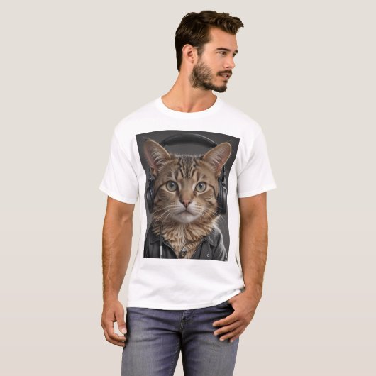 Katze mit Headset T-Shirt (Vorne ganz)
