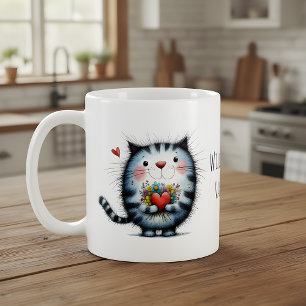 Katze mit Herz, Blumen Wirst du mein Valentinstag Kaffeetasse