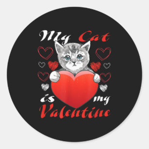 Katze mit Herz Meine Katze ist mein Valentinstag Runder Aufkleber