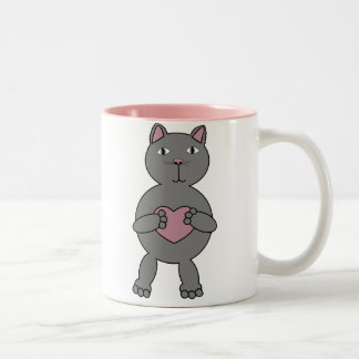 Katze mit Herz-Tasse Zweifarbige Tasse