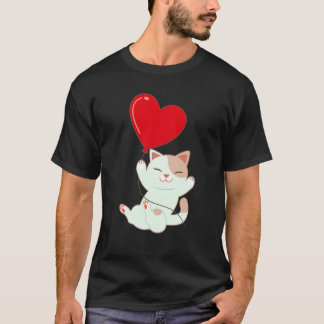 Katze mit Herzballon Valentinstag Liebe Jungen T-Shirt