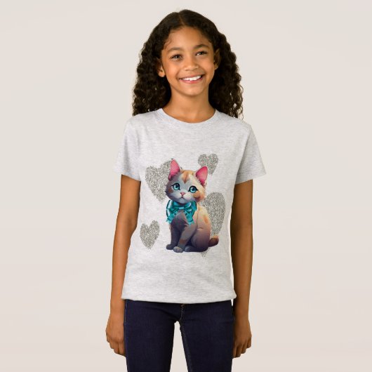 Katze mit Herzen T - Shirt (Vorne ganz)