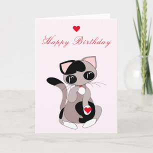 Katze mit Herzgeschenk Geburtstagskarte mit benutz Karte