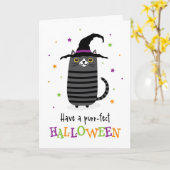 Katze mit Hexe, die ein purrotes Halloween hat Karte (Gelbe Blume)