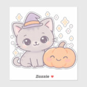 Katze mit Hexenhut und lächelnd Kürbiskuchen Niedl Aufkleber (Blatt)