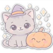 Katze mit Hexenhut und lächelnd Kürbiskuchen Niedl Aufkleber (Vorderseite)