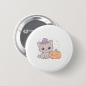 Katze mit Hexenhut und lächelnd Kürbiskuchen Niedl Button (Vorne & Hinten)
