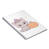 Katze mit Hexenhut und lächelnd Kürbiskuchen Niedl Notizblock (Rechte Seite)