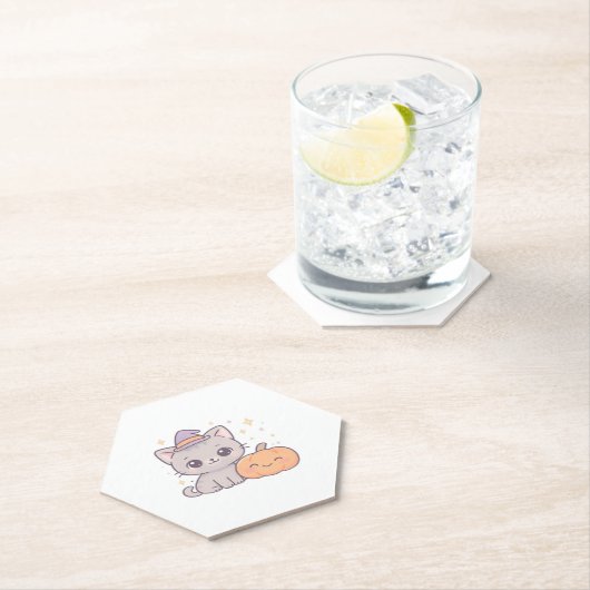 Katze mit Hexenhut und lächelnd Kürbiskuchen Niedl Untersetzer (Vor Ort)