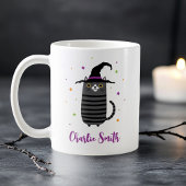 Katze mit Hexenhut und Name niedlich Halloween Kaffeetasse