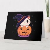 Katze mit Hexenhut zu Halloween Jack-O-Lantern Dankeskarte (Vorderseite)