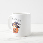 Katze mit Hexenhut zu Halloween Jack-O-Lantern Kaffeetasse (Vorderseite Links)