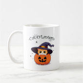 Katze mit Hexenhut zu Halloween Jack-O-Lantern Kaffeetasse (Links)