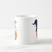 Katze mit Hexenhut zu Halloween Jack-O-Lantern Kaffeetasse (Mittel)
