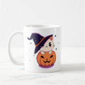 Katze mit Hexenhut zu Halloween Jack-O-Lantern Kaffeetasse (Links)
