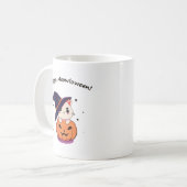 Katze mit Hexenhut zu Halloween Jack-O-Lantern Kaffeetasse (Vorderseite Links)