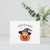 Katze mit Hexenhut zu Halloween Jack-O-Lantern Postkarte (Stehend Vorderseite)