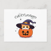 Katze mit Hexenhut zu Halloween Jack-O-Lantern Postkarte (Vorderseite)