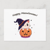 Katze mit Hexenhut zu Halloween Jack-O-Lantern Postkarte (Vorderseite)