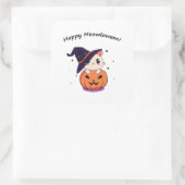 Katze mit Hexenhut zu Halloween Jack-O-Lantern Quadratischer Aufkleber (Tasche)