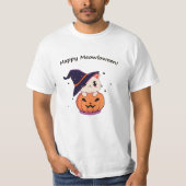 Katze mit Hexenhut zu Halloween Jack-O-Lantern T-Shirt (Vorderseite)