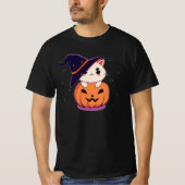 Katze mit Hexenhut zu Halloween Jack-O-Lantern T-Shirt (Vorderseite)