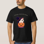 Katze mit Hexenhut zu Halloween Jack-O-Lantern T-Shirt (Vorderseite)