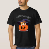 Katze mit Hexenhut zu Halloween Jack-O-Lantern T-Shirt (Vorderseite)