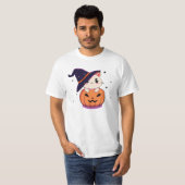 Katze mit Hexenhut zu Halloween Jack-O-Lantern T-Shirt (Vorne ganz)