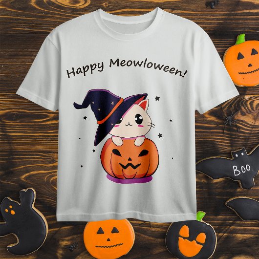 Katze mit Hexenhut zu Halloween Jack-O-Lantern T-Shirt