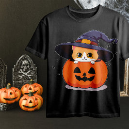 Katze mit Hexenhut zu Halloween Jack-O-Lantern T-Shirt