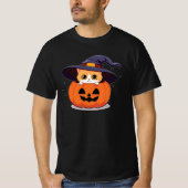 Katze mit Hexenhut zu Halloween Jack-O-Lantern T-Shirt (Vorderseite)