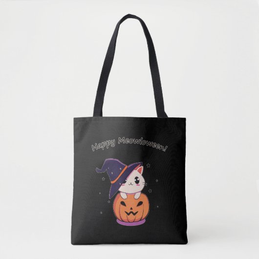 Katze mit Hexenhut zu Halloween Jack-O-Lantern Tasche (Vorderseite)