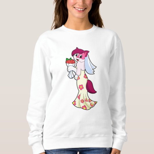 Katze mit Hochzeitskleid & Blume Sweatshirt (Vorderseite)