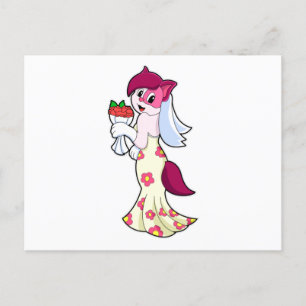 Katze mit Hochzeitskleid und Blumenstrauß Postkarte