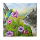 Katze mit Hummingbird 591 Fliese (Vorderseite)