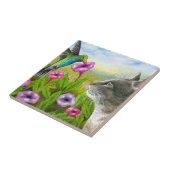 Katze mit Hummingbird 591 Fliese (Seite)