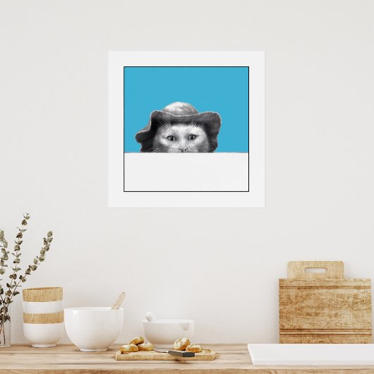 Katze mit Hut (Old-School Blue) Poster (Küche)