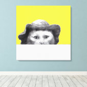 Katze mit Hut (Retro-Gelb) Leinwanddruck (Insitu (Holzboden))