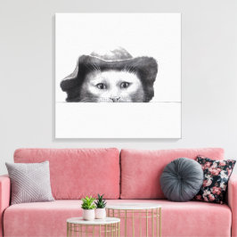 Katze mit Hut (Schnee) Leinwanddruck