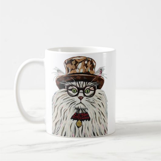Katze mit Hut und Brille Kaffeetasse (Links)