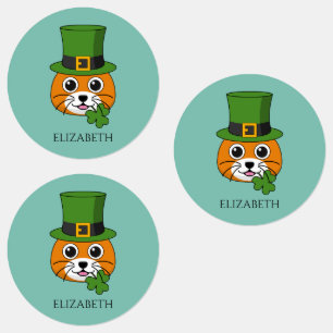 Katze mit Hut und Kleeblatt St Patricks Personal Etiketten