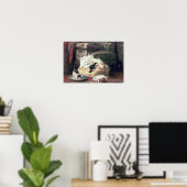 Katze mit ihren Kätzchen auf einem Kissen Poster (Heimbüro)