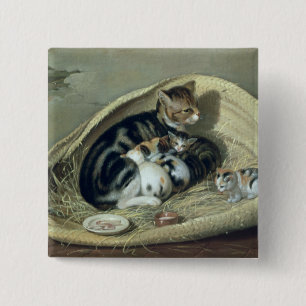 Katze mit ihren Kätzchen in einem Korb, 1797 Button