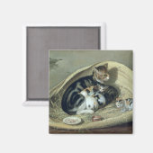 Katze mit ihren Kätzchen in einem Korb, 1797 Magnet (Vorderseite/Rückseite)