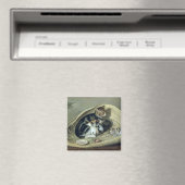 Katze mit ihren Kätzchen in einem Korb, 1797 Magnet (In Situ (Geschirrspüler))