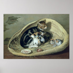 Katze mit ihren Kätzchen in einem Korb, 1797 Poster