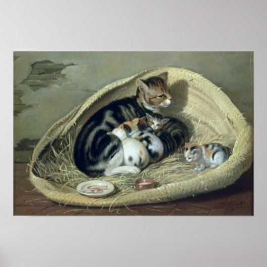 Katze mit ihren Kätzchen in einem Korb, 1797 Poster (Vorne)