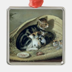 Katze mit ihren Kätzchen in einem Korb, 1797 Silbernes Ornament