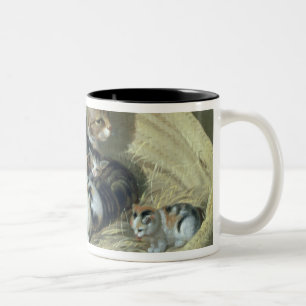 Katze mit ihren Kätzchen in einem Korb, 1797 Zweifarbige Tasse